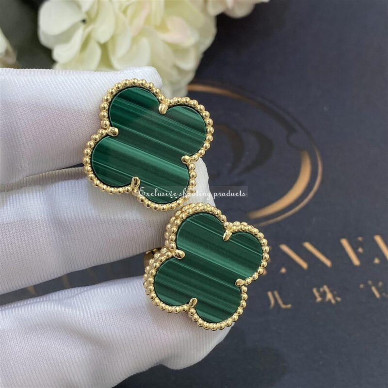 Van Cleef & Arpels VCARO3MH00 Magic Alhambra Earrings Yellow Gold Malachite Earrings 4