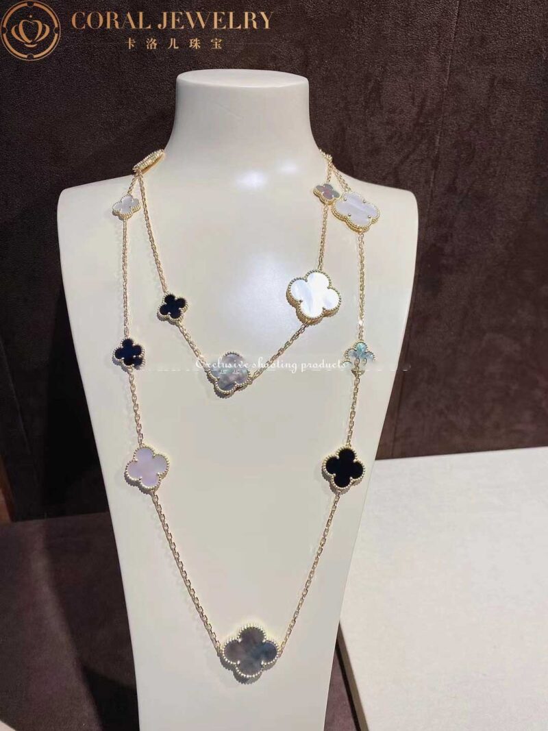 Van Cleef & Arpels VCARD79400 Magic Alhambra Long Necklace 16 Motifs Yellow Gold Mother-of-pearl Onyx Necklace 3