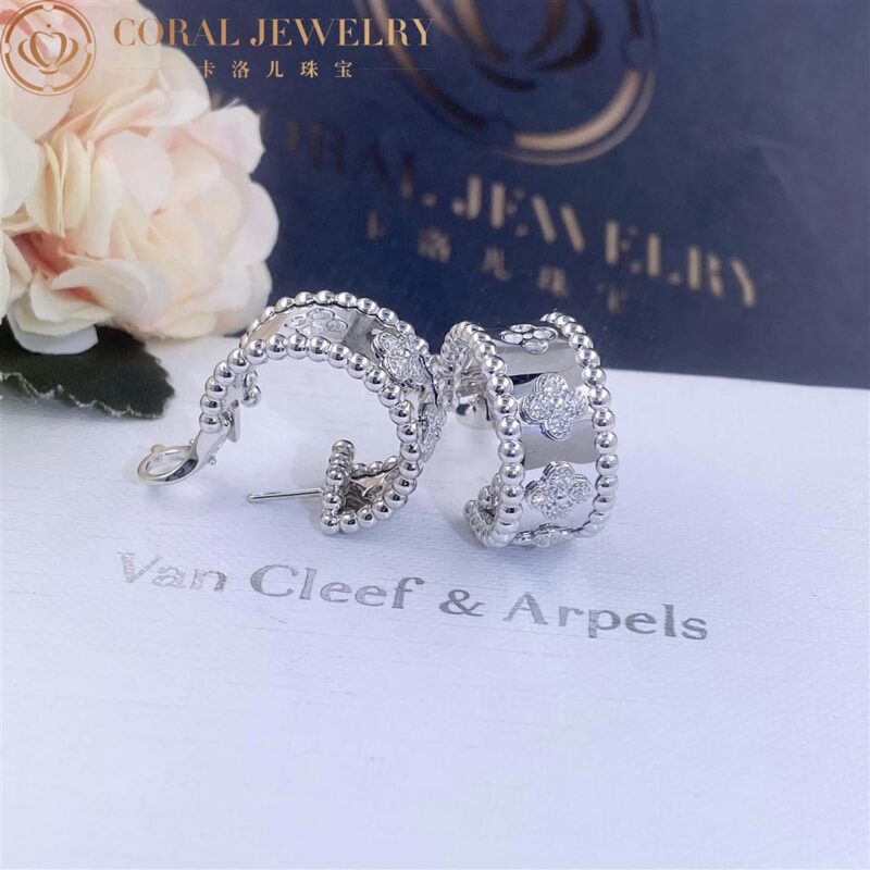 Van Cleef & Arpels VCARO2ML00 Perlée clovers hoop earrings White gold Diamond earrings 6