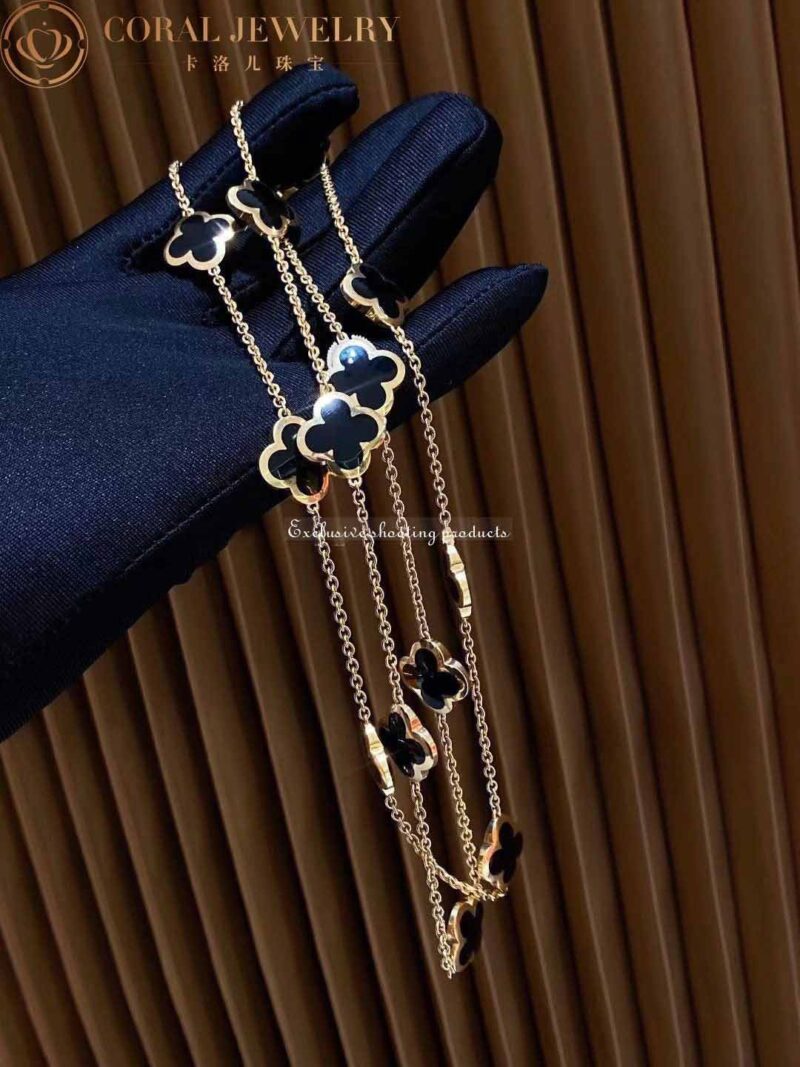 Van Cleef & Arpels VCARB13700 Pure Alhambra long necklace 14 motifs Yellow gold Onyx necklace 6