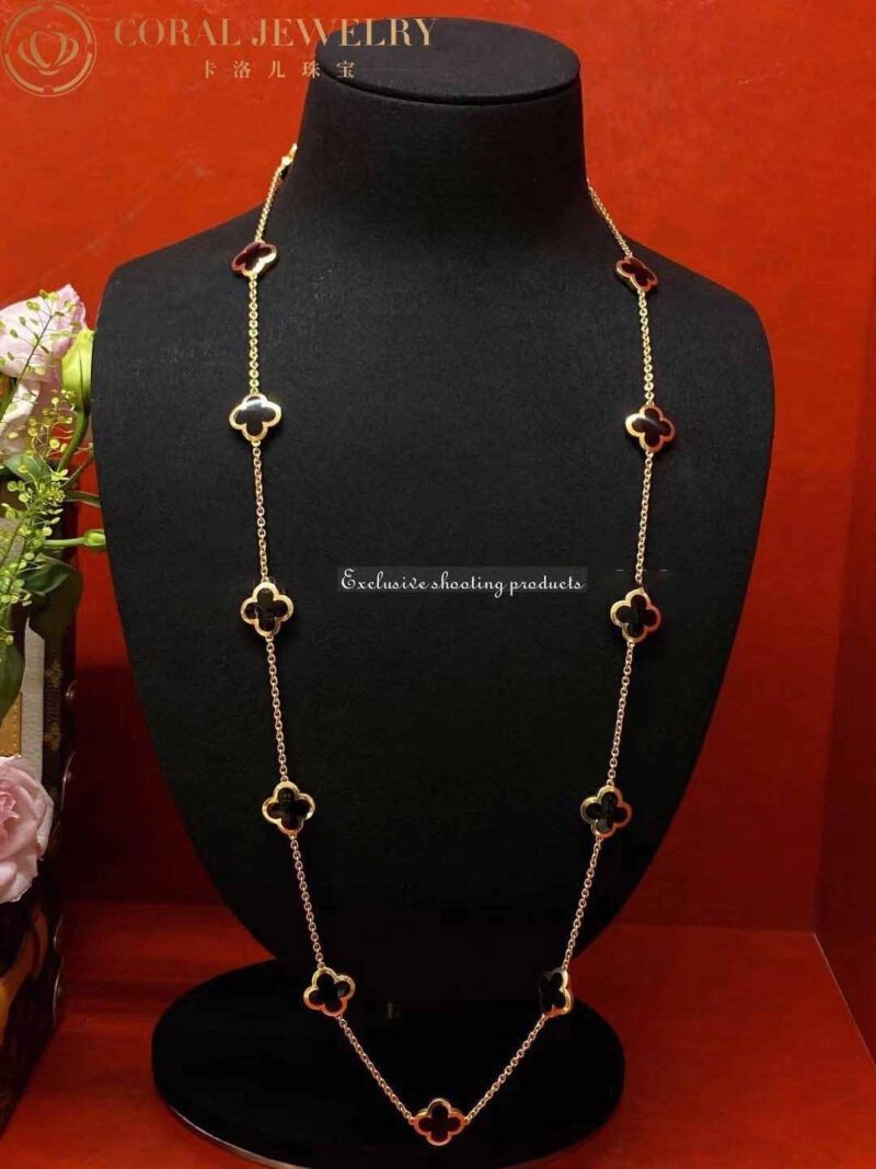 Van Cleef & Arpels VCARB13700 Pure Alhambra long necklace 14 motifs Yellow gold Onyx necklace 5