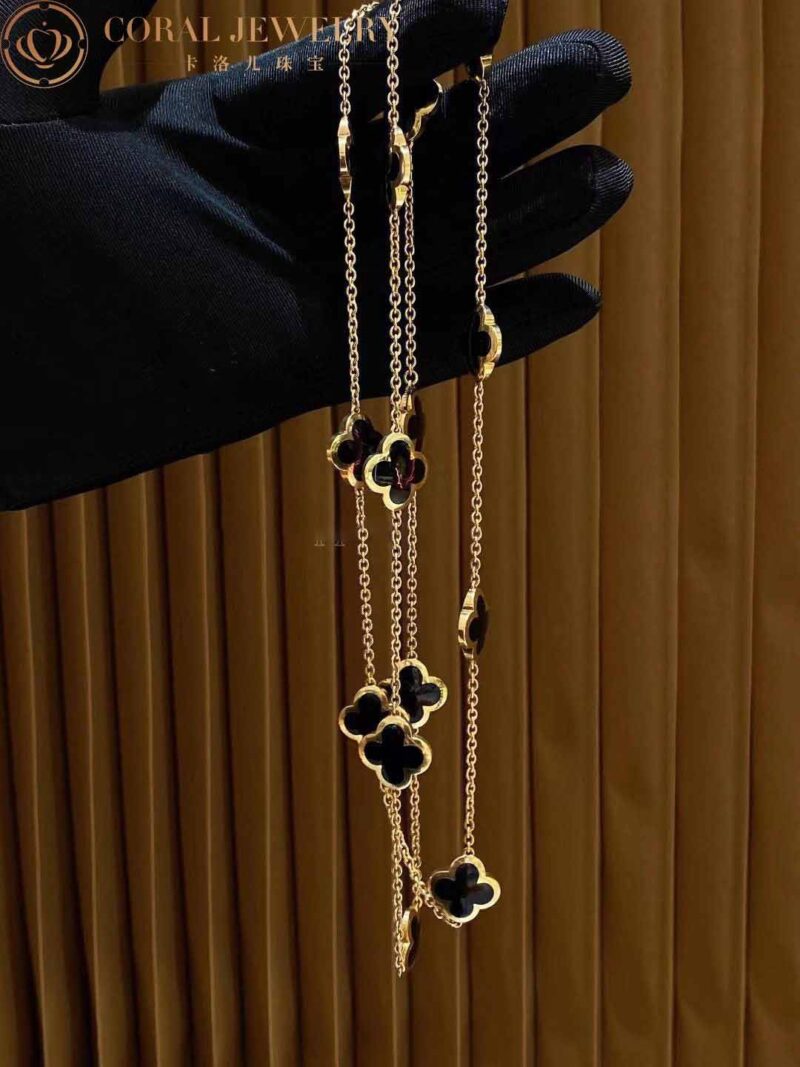 Van Cleef & Arpels VCARB13700 Pure Alhambra long necklace 14 motifs Yellow gold Onyx necklace 4