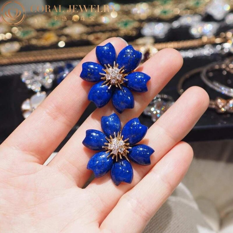 Van Cleef & Arpels VCARA55600 Rose Earrings De Noel Lapis Lazuli Diamond Yellow Gold Earrings 3