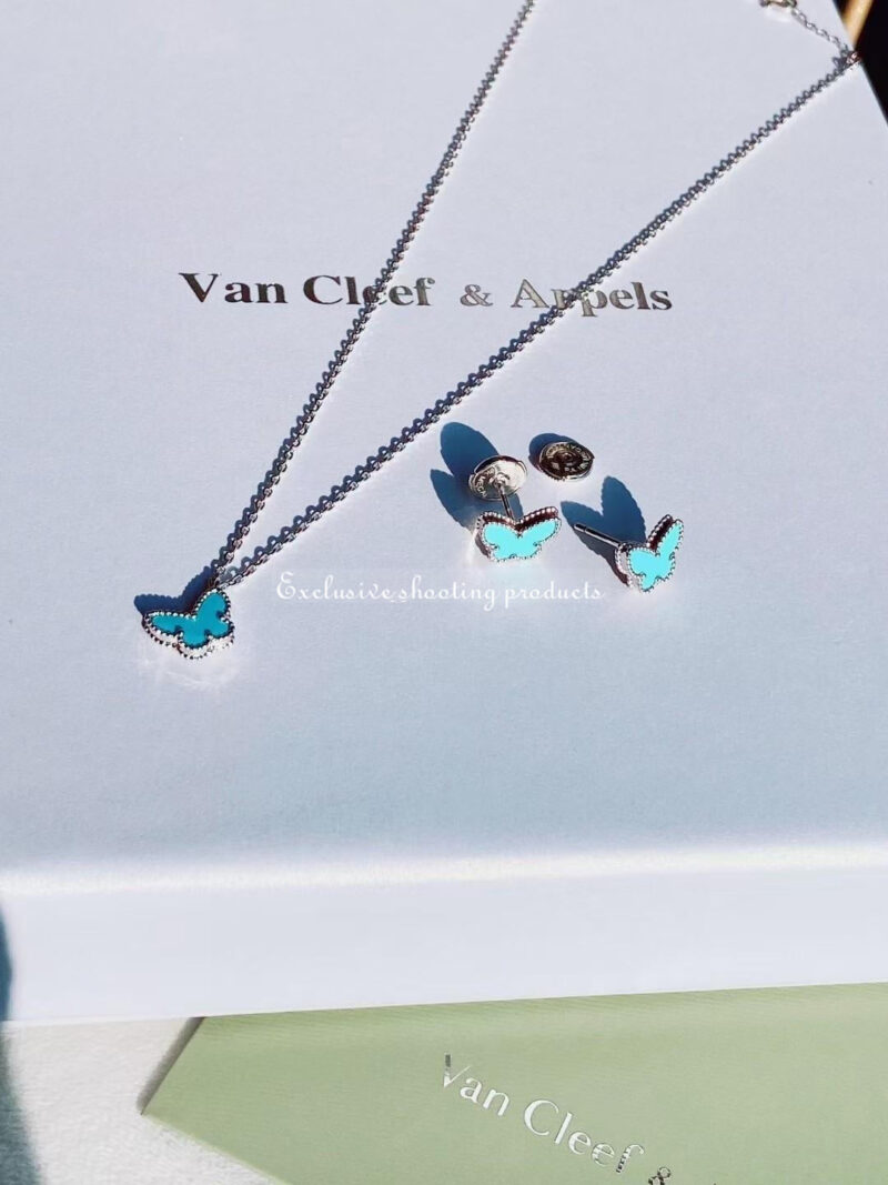 Van Cleef & Arpels VCARN5JN00 Sweet Alhambra butterfly earstuds White gold Turquoise Earrings 6