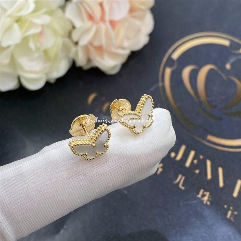 Van Cleef & Arpels VCARN5JM00 Sweet Alhambra Butterfly Earstuds Yellow Gold Mother-of-pearl Earrings 4