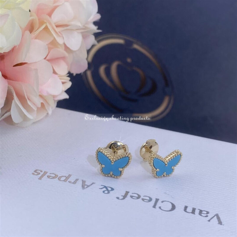 Van Cleef & Arpels VCARN5JN00-YG Sweet Alhambra butterfly earstuds Yellow gold Turquoise Earrings 3