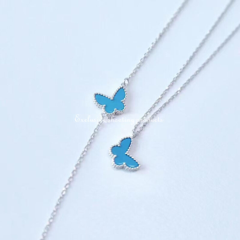 Van Cleef & Arpels VCARF80500 Sweet Alhambra butterfly pendant White gold Turquoise Necklace 6