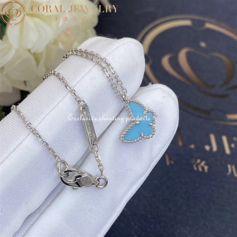 Van Cleef & Arpels VCARF80500 Sweet Alhambra butterfly pendant White gold Turquoise Necklace 3