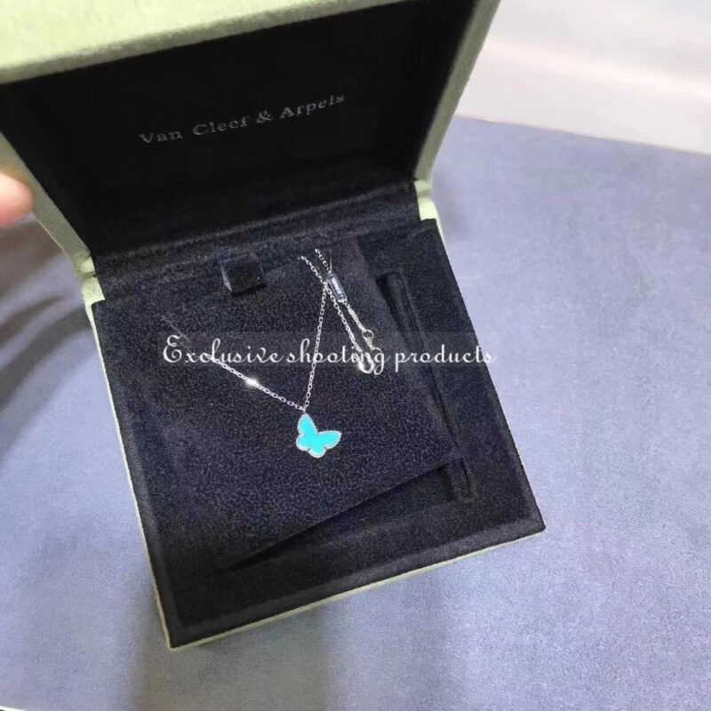 Van Cleef & Arpels VCARF80500 Sweet Alhambra butterfly pendant White gold Turquoise Necklace 4