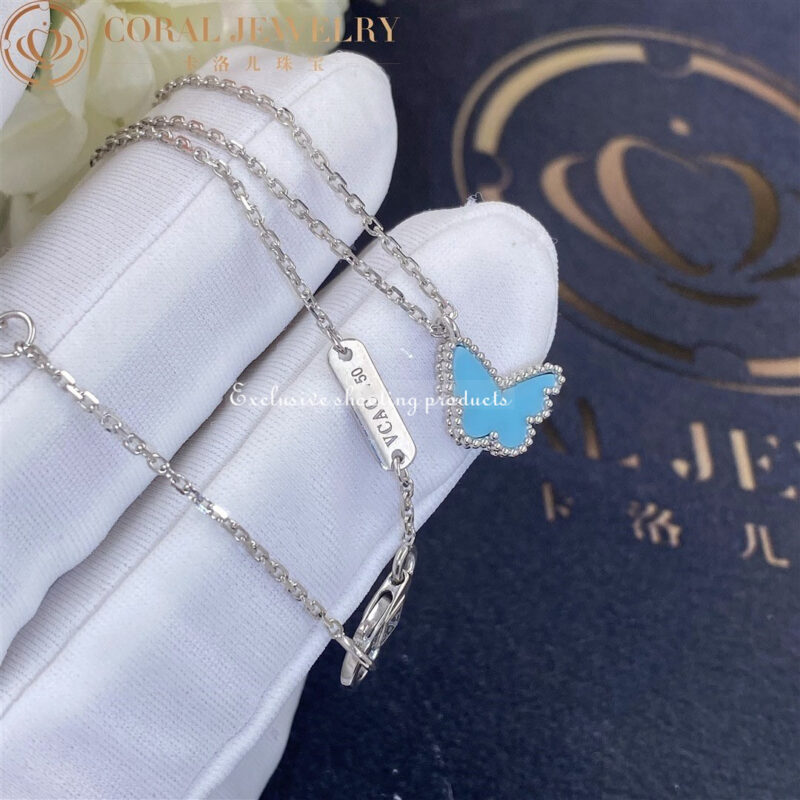 Van Cleef & Arpels VCARF80500 Sweet Alhambra butterfly pendant White gold Turquoise Necklace 2