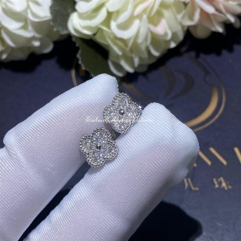 Van Cleef & Arpels VCARO85500 Sweet Alhambra Earstuds White Gold Diamond Earrings 6