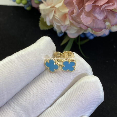 Van Cleef & Arpels VCARA44500 Earrings Sweet Alhambra earstuds yellow gold Turquoise 5