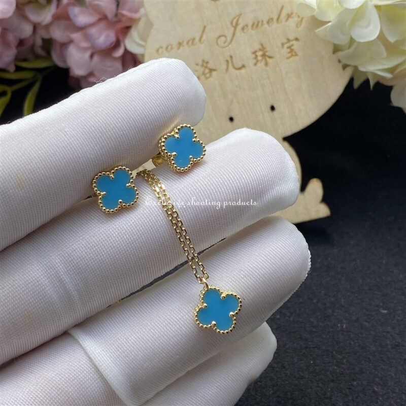 Van Cleef & Arpels VCARA44500 Earrings Sweet Alhambra earstuds yellow gold Turquoise 2