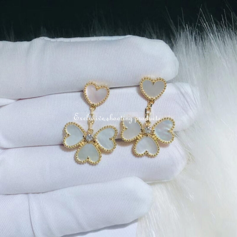 Van Cleef & Arpels VCARN5PQ00 Sweet Alhambra effeuillage earrings Yellow gold Diamond Mother-of-pearl 2
