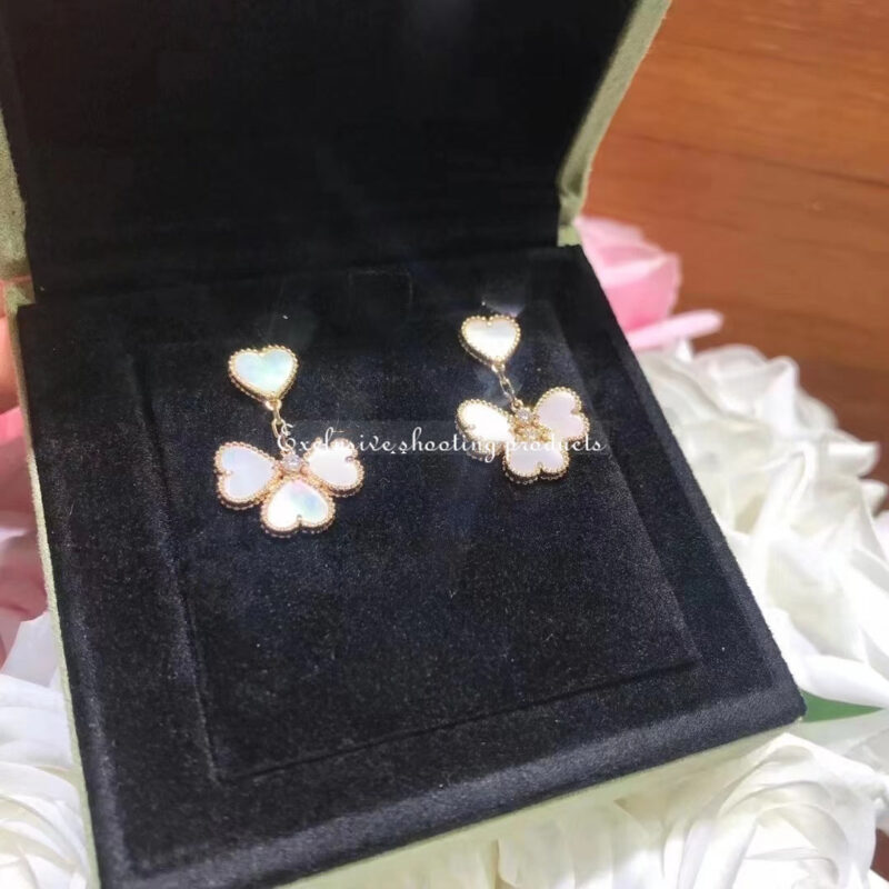 Van Cleef & Arpels VCARN5PQ00 Sweet Alhambra effeuillage earrings Yellow gold Diamond Mother-of-pearl 4