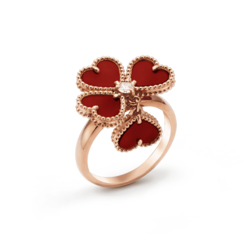 Van Cleef & Arpels VCARN5P600 Sweet Alhambra effeuillage ring Rose gold Carnelian Diamond ring 1