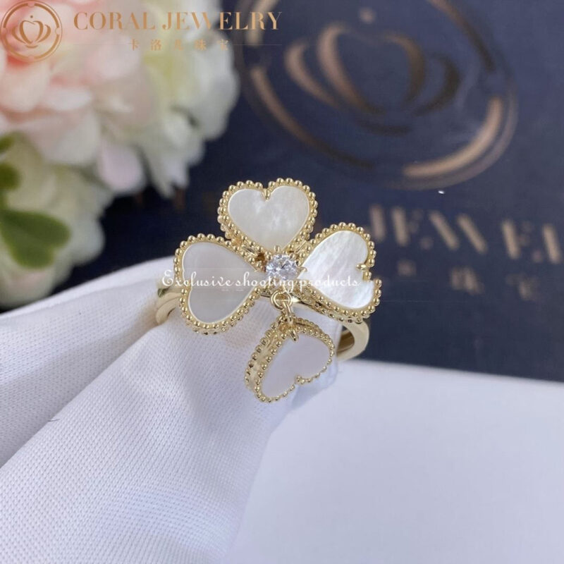 Van Cleef & Arpels VCARN5P300 Sweet Alhambra effeuillage ring Yellow gold Diamond Mother-of-pearl ring 3