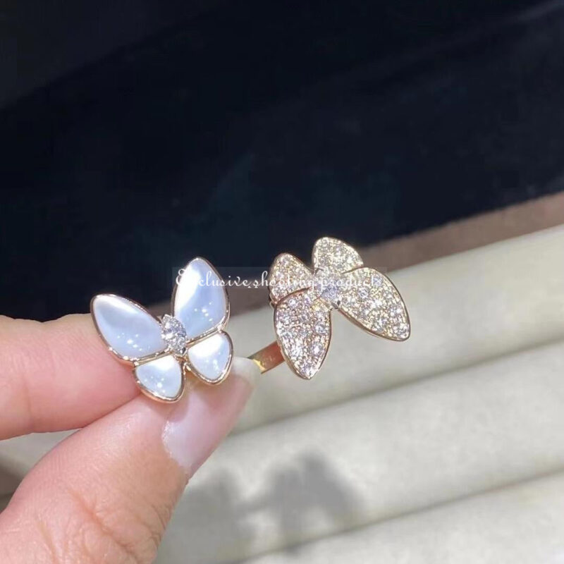 Van Cleef & Arpels VCARO7AL00 Two Butterfly Between the Finger ring Rose gold Diamond Mother-of-pearl ring 2