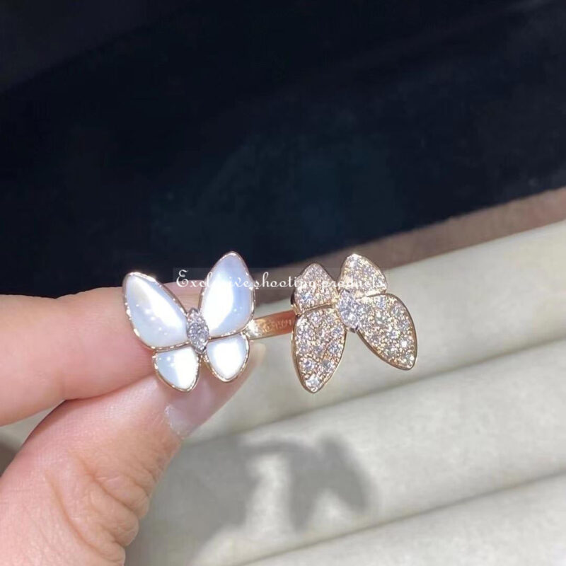 Van Cleef & Arpels VCARO7AL00 Two Butterfly Between the Finger ring Rose gold Diamond Mother-of-pearl ring 5