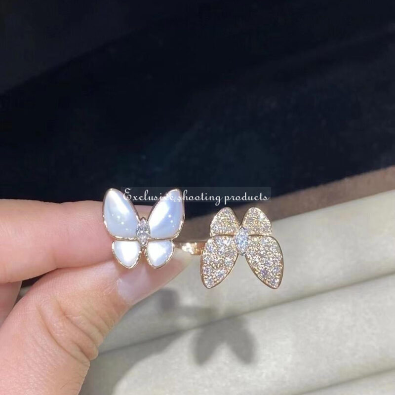 Van Cleef & Arpels VCARO7AL00 Two Butterfly Between the Finger ring Rose gold Diamond Mother-of-pearl ring 4