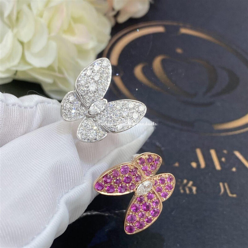 Van Cleef & Arpels VCARO3M500 Two Butterfly Between the Finger ring White gold Diamond Sapphire ring 2