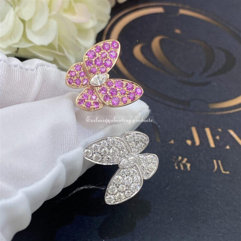 Van Cleef & Arpels VCARO3M500 Two Butterfly Between the Finger ring White gold Diamond Sapphire ring 7