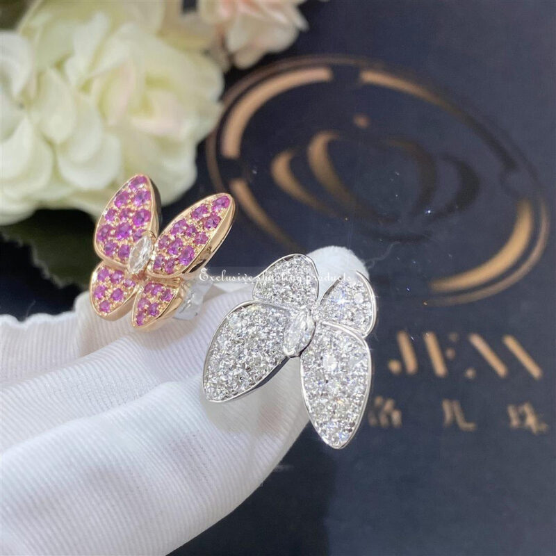 Van Cleef & Arpels VCARO3M500 Two Butterfly Between the Finger ring White gold Diamond Sapphire ring 5