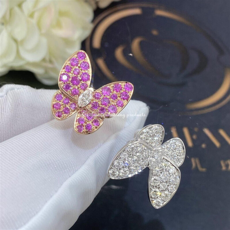 Van Cleef & Arpels VCARO3M500 Two Butterfly Between the Finger ring White gold Diamond Sapphire ring 4