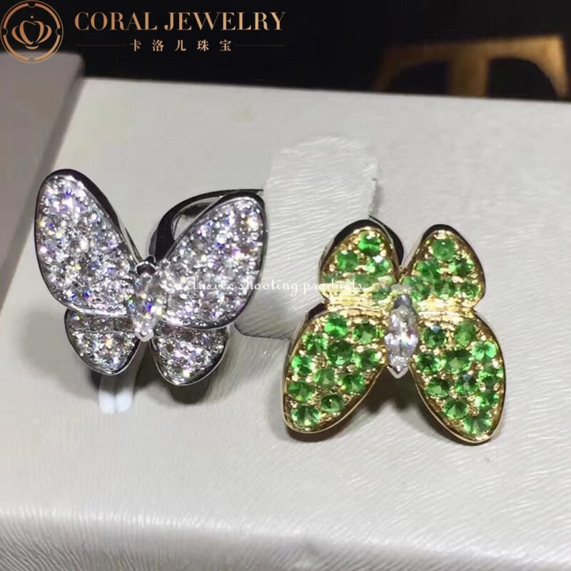 Van Cleef & Arpels VCARO6W500 Two Butterfly Between the Finger ring White gold Tsavorite ring 10