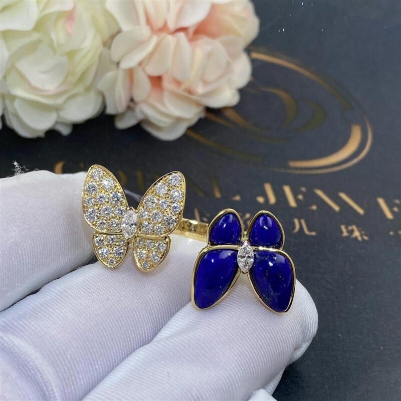 Van Cleef & Arpels VCARP3DN00 Two Butterfly Between the Finger ring Yellow gold Diamond Lapis Lazuli ring 4