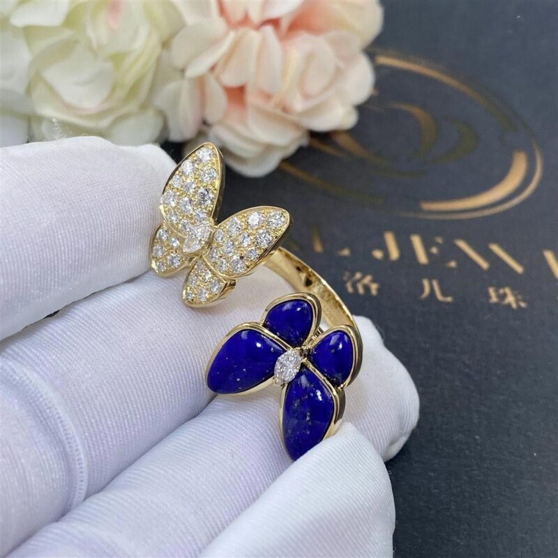 Van Cleef & Arpels VCARP3DN00 Two Butterfly Between the Finger ring Yellow gold Diamond Lapis Lazuli ring 3