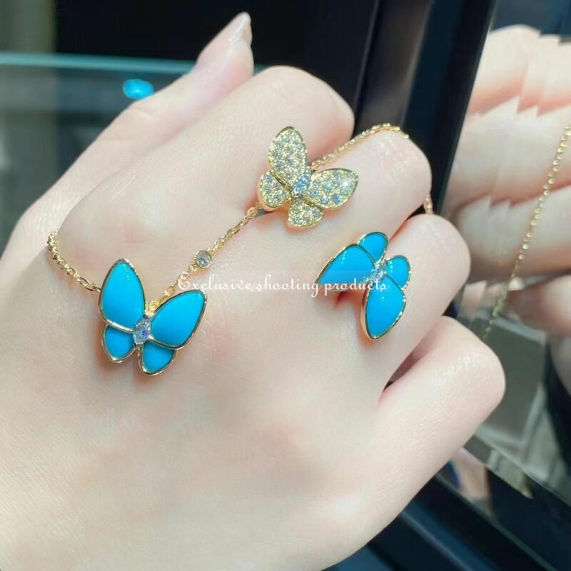 Van Cleef & Arpels VCARP7UZ00 Two Butterfly Between the Finger ring Yellow gold Diamond Turquoise ring 11
