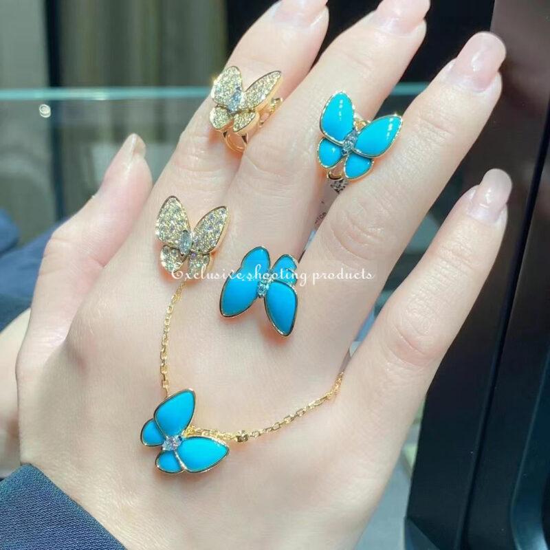 Van Cleef & Arpels VCARP7UZ00 Two Butterfly Between the Finger ring Yellow gold Diamond Turquoise ring 9