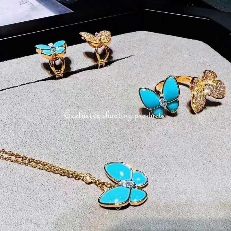 Van Cleef & Arpels VCARP7UZ00 Two Butterfly Between the Finger ring Yellow gold Diamond Turquoise ring 8