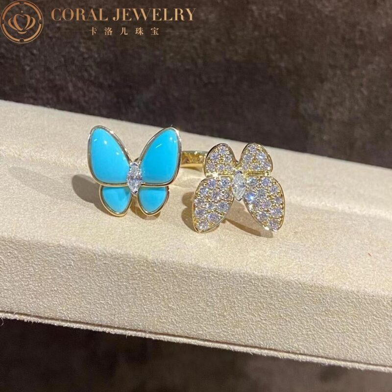Van Cleef & Arpels VCARP7UZ00 Two Butterfly Between the Finger ring Yellow gold Diamond Turquoise ring 6