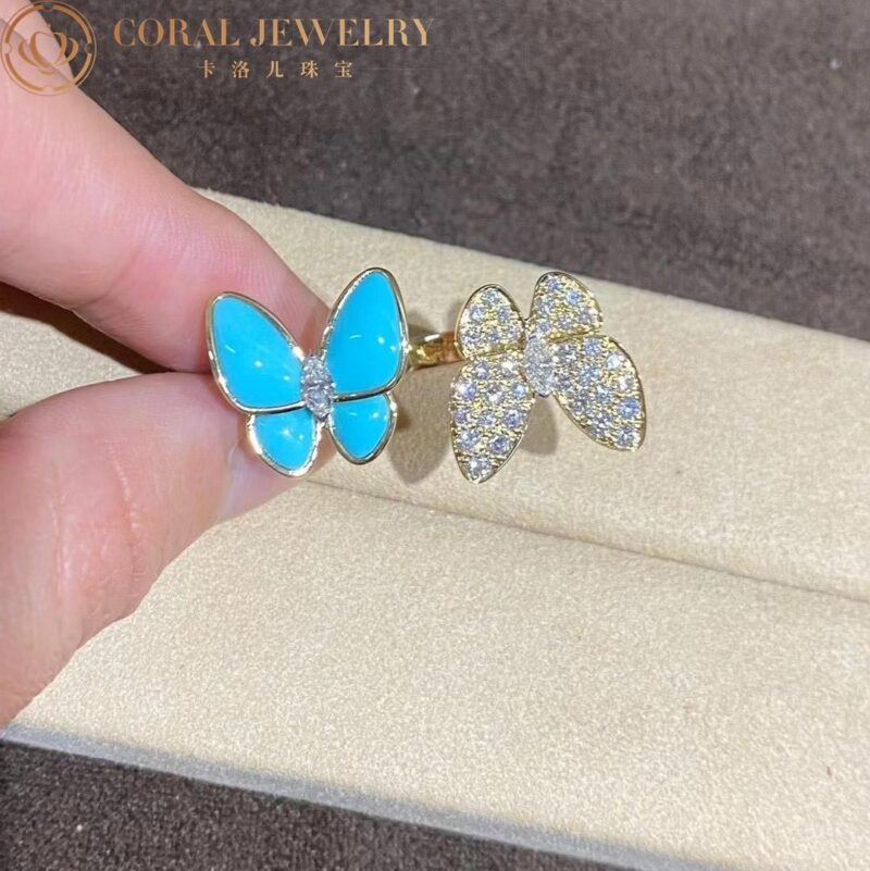 Van Cleef & Arpels VCARP7UZ00 Two Butterfly Between the Finger ring Yellow gold Diamond Turquoise ring 5