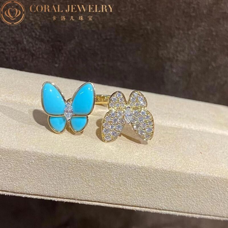Van Cleef & Arpels VCARP7UZ00 Two Butterfly Between the Finger ring Yellow gold Diamond Turquoise ring 4