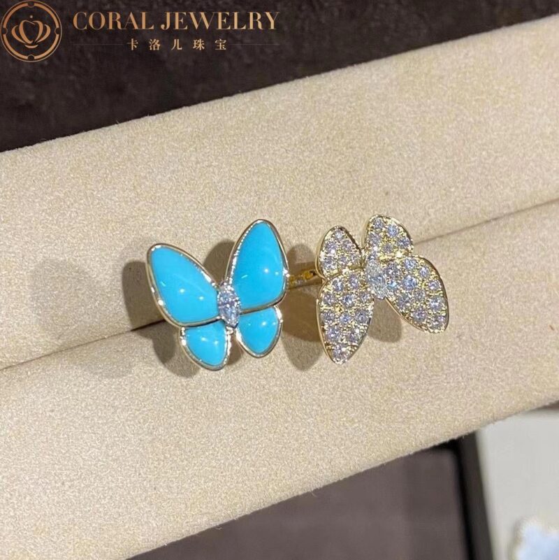 Van Cleef & Arpels VCARP7UZ00 Two Butterfly Between the Finger ring Yellow gold Diamond Turquoise ring 3