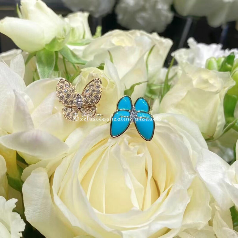 Van Cleef & Arpels VCARP7UZ00 Two Butterfly Between the Finger ring Yellow gold Diamond Turquoise ring 2