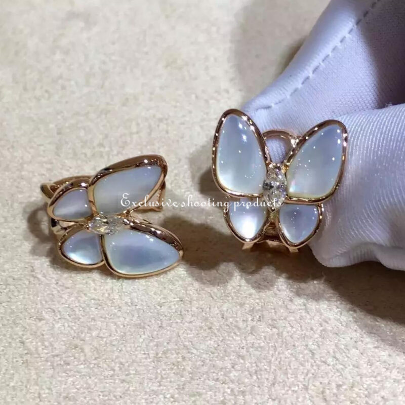 Van Cleef & Arpels VCARO8FN00 Two Butterfly earrings Rose gold Diamond Mother-of-pearl 3