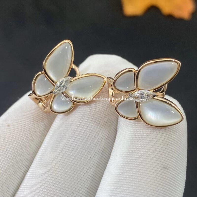 Van Cleef & Arpels VCARO8FN00 Two Butterfly earrings Rose gold Diamond Mother-of-pearl 8