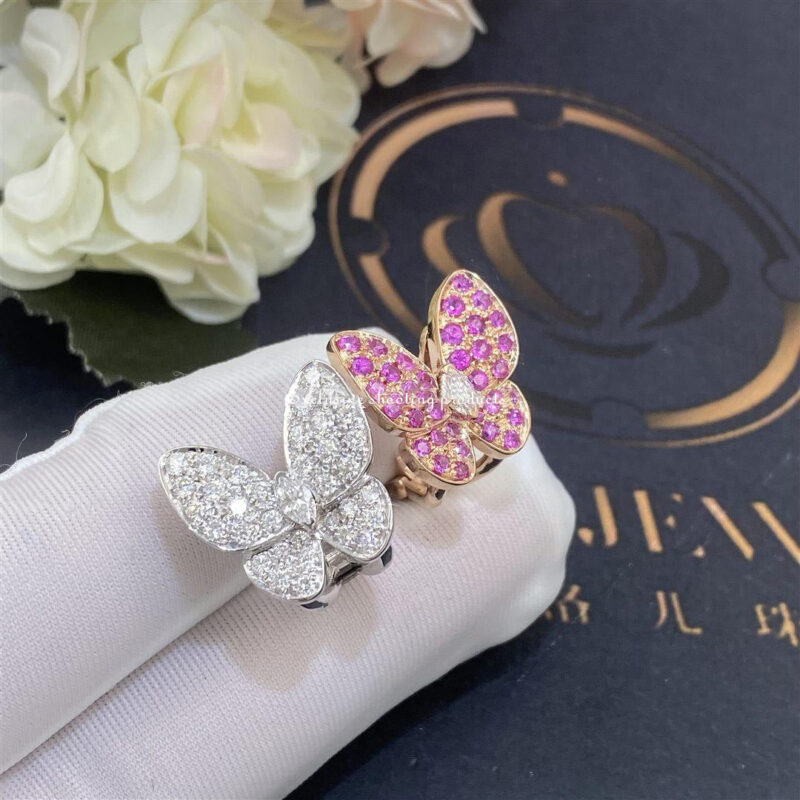 Van Cleef & Arpels VCARO3M600 Two Butterfly earrings White gold Diamond Sapphire 4
