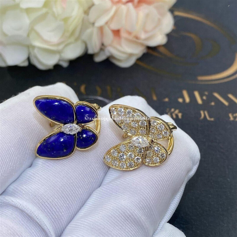 Van Cleef & Arpels VCARP3DO00 Two Butterfly earrings Yellow gold Diamond Lapis Lazuli 4