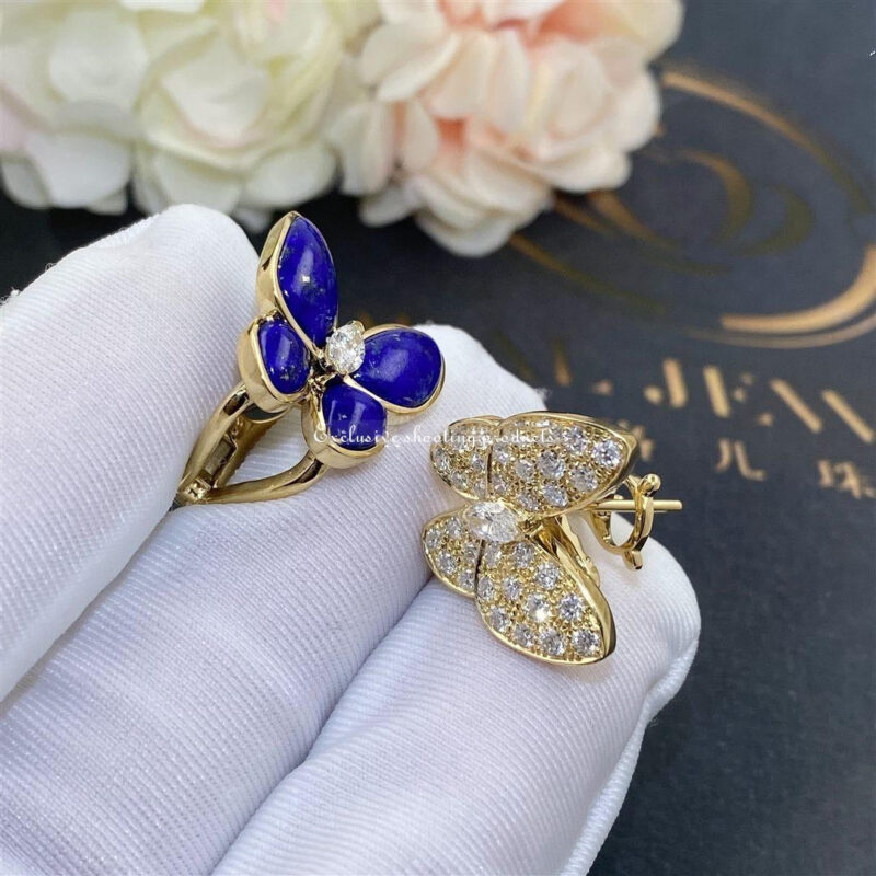 Van Cleef & Arpels VCARP3DO00 Two Butterfly earrings Yellow gold Diamond Lapis Lazuli 3