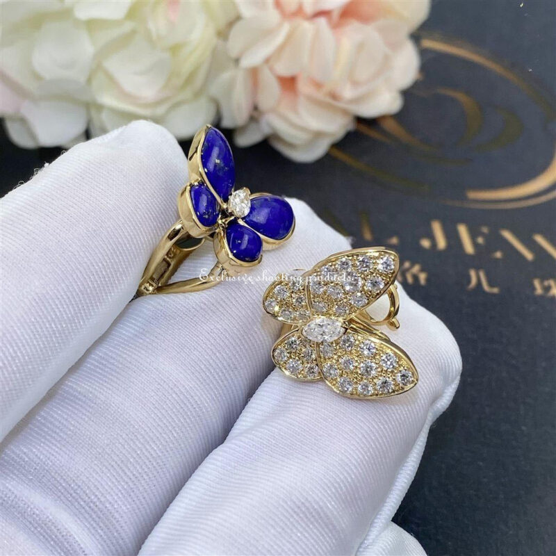 Van Cleef & Arpels VCARP3DO00 Two Butterfly earrings Yellow gold Diamond Lapis Lazuli 2