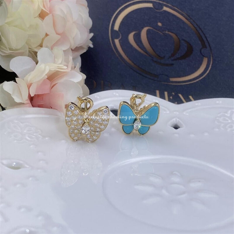 Van Cleef & Arpels VCARP7US00 Two Butterfly earrings Yellow gold Diamond Turquoise 5
