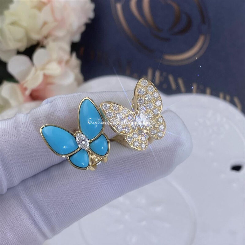 Van Cleef & Arpels VCARP7US00 Two Butterfly earrings Yellow gold Diamond Turquoise 3