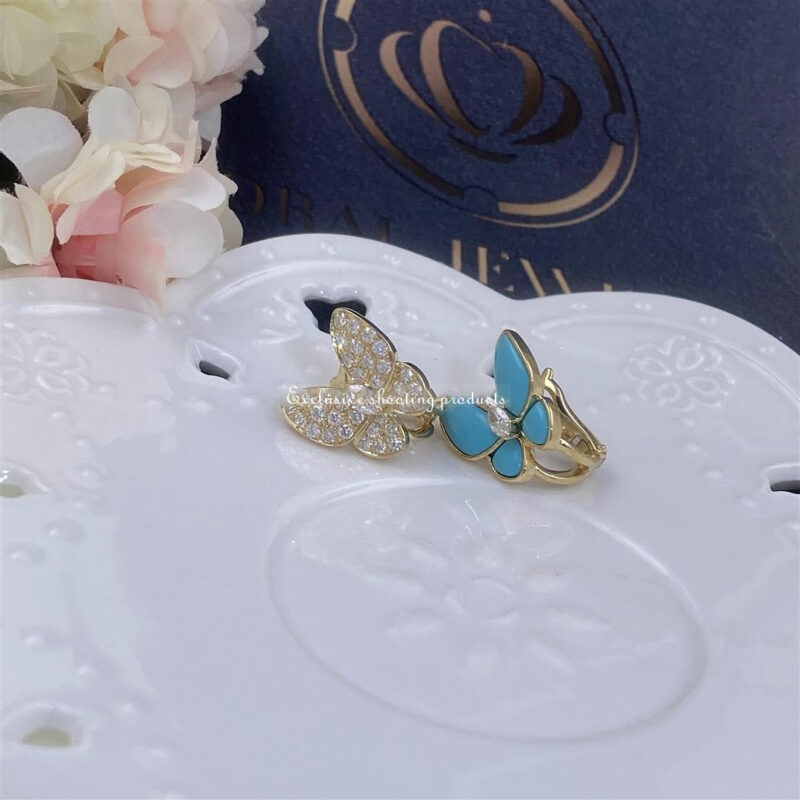 Van Cleef & Arpels VCARP7US00 Two Butterfly earrings Yellow gold Diamond Turquoise 2