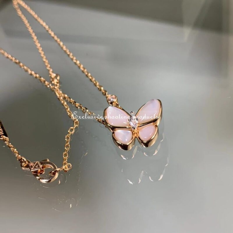 Van Cleef & Arpels VCARO8FO00 Two Butterfly pendant Rose gold Diamond Mother-of-pearl Necklaces 7