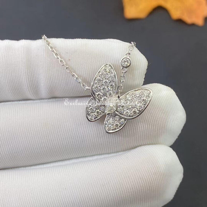 Van Cleef & Arpels VCARO3M400 Two Butterfly pendant White gold Diamond Necklace 4